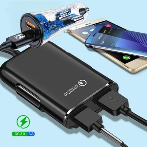 Carregador Veicular Turbo 4 Saídas USB Cabo de 1.5m Taxi Viagem Carregamento Rápido