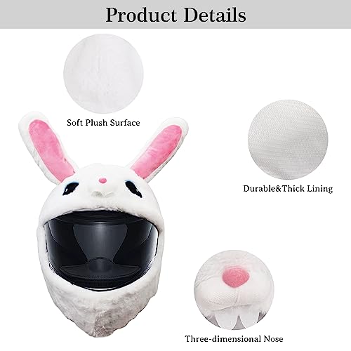 Omoojee Motorcycle Helmet Cover, Funny Helmet Decoration, Fun Rides and Gifts (Plush Animal, White Rabbit) - Thumbnail 6