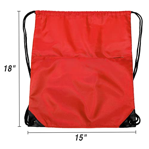 Airbuyw Drawstring Backpack, 210D Nylon Foldable Sports Gym Drawstring Tote Bag Pack Sack W Zipper Side Pocket For Men Women Red #TOP2