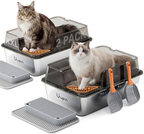 2 Pack Stainless Steel Litter Box - Extra Large XXL Metal Cat Lit...