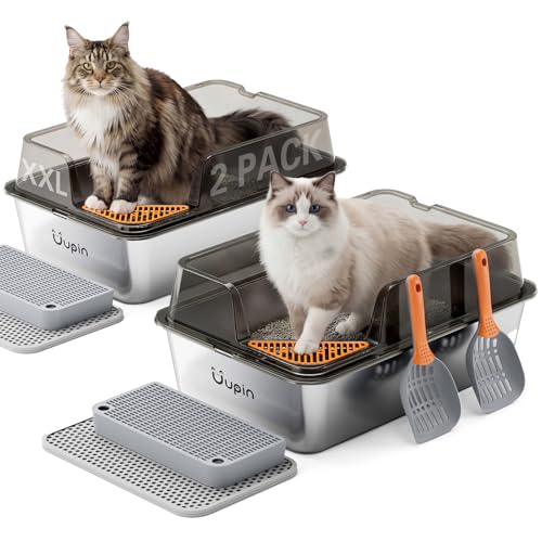 Uupin 2 Pack Stainless Steel Litter Box - Extra Large XXL Metal Cat Litter Box…