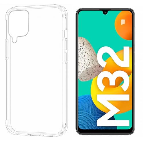 N NEWTOP Custodia Compatibile con Samsung Galaxy M32 4G Morbido TPU CLEAR Silicone Anti Urto Graffio Trasparente Slim Sottile Flessibile Case Posteriore Proteggi Vetro Display (Solo Cover)