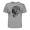 Candymix Graphic Men's T-Shirt - Work Hard Play Hard: Smoking Skull Wearing Headphones - Premium Cotton Tee for Men, Short-Sleeve, Crew Neck, Contemporary Fashion Fit, Size Large, Colour Grey Marl #1