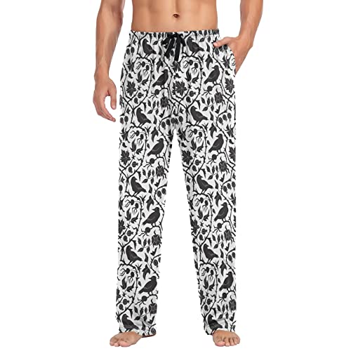 ALAZA Pajama Pants for Men Funny, Comfy Sleep Pajama Bottoms Pj Lounge Pants Christmas Gift,Dark Floral Pattern with Crow3