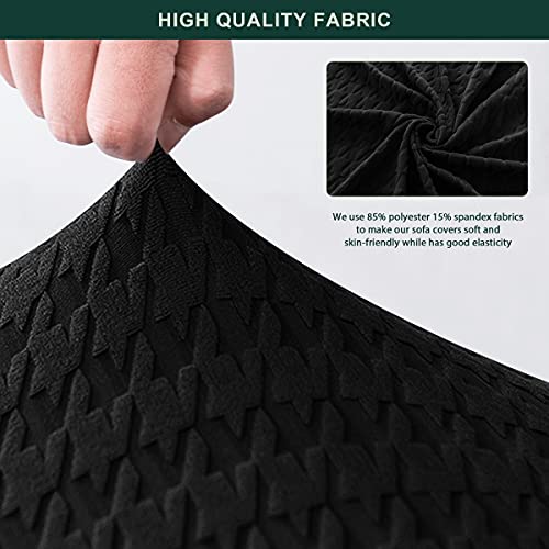 Chun Yi 3 Piece Armchair Sofa Cover, 1 Seater Stretch Couch Slipcover With One Separate Backrest And Cushion With Elastic Band, Houndstooth Fabric(Small, Black) #TOP5