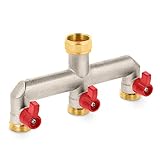 BFG Dreiwege-Verteiler mit 3/4 Zoll Wasserhahn | mit Kugelventilen für Wasseradapter Schlauch | Vernickeltes Messing sehr effizient für großen Garten