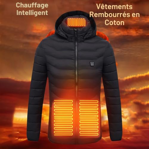 Zeiayuas Veste Chauffante Homme Veste Chauffant USB Vêtements Chauffant Hiver Chaud Manteau Doudoune Veste Capuche avec 8 Zones de Chauffé pour La Chasse en Plein Air, Ski, PêcheL'extérieur Pas Cher – vue 2