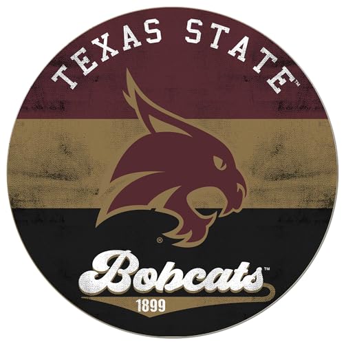 KH Sports Fan Texas State Bobcats Multi-Color Retro Circle Sign, 20x20 Inches, Bobcats Decor for Dorm, Fan Cave, Living Room; Display Your Team Spirit with This Unique Texas State Bobcats Wall Art
