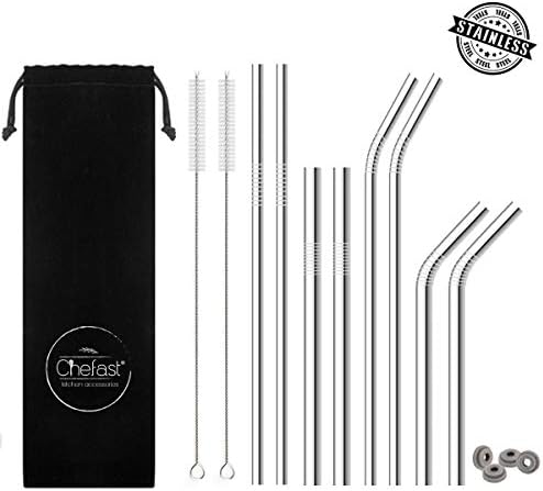 Chefast Stainless Steel Straw - 4x2 Combo Kit - Reusable Straws for Everything From 30 oz Yeti Tumbler to Thick Smoothies - Cleaning Brushes, Silicone Rings, and Long Case Included