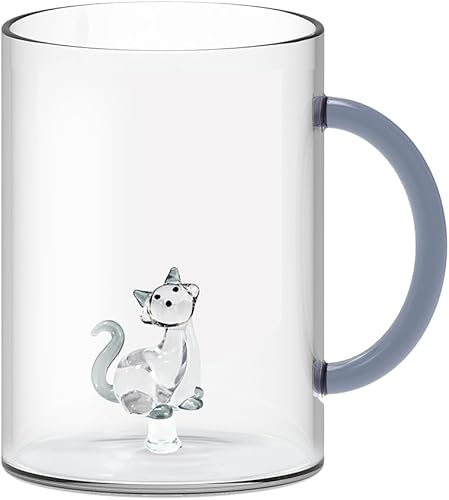 Taza de vidrio de borosilicato de 14.2 onzas líquidas (gato)