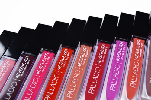 Palladio 4 Ever + Ever Intense Lip Paint, Liquid Lipstick, High Pigmented Lip Gloss, High Shine Vinyl Finish, Rich Color Coverage, Moisturizes Lips, Doe Foot Wand Applicator, Everlasting #TOP5