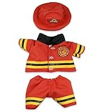 DolliBu Firefighter Dress Up with Holes in Helmet Set for Teddy Bear Plush Toy - Firefighter Hat and Stuffed Animal Clothes Set, Teddy Bear Costume Set with Fireman Helmet, Jacket and Pants - Large