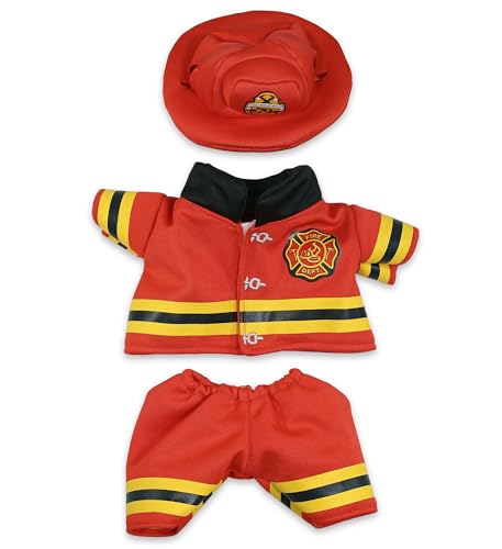 DolliBu Firefighter Dress Up with Holes in Helmet Set for Teddy Bear Plush Toy - Firefighter Hat and Stuffed Animal Clothes Set, Teddy Bear Costume Set with Fireman Helmet, Jacket and Pants - Large