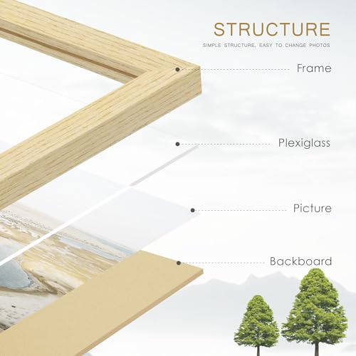 Image of 12x18 Picture Frame Set of 4, Natural Solid Wood Picture Frames, Display 12x18 Photos without Mat, Horizontal or Vertical Wall Mounting Poster Frame, Oak Wood Grain