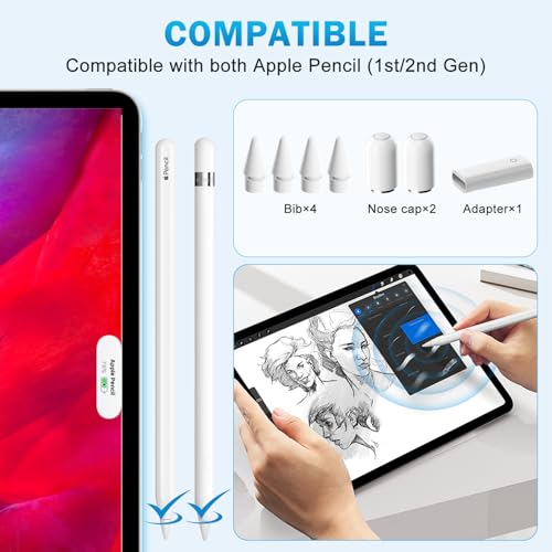 Image of TecoKart Accessories Set for Apple Pencil, 4 Pcs Tips Compatible with Apple Pencil 2nd /1st Generation, 2 Pcs Magnetic Replacement Caps and 1 Pcs Charging Adapter Compatible with Apple Pencil 1st Gen