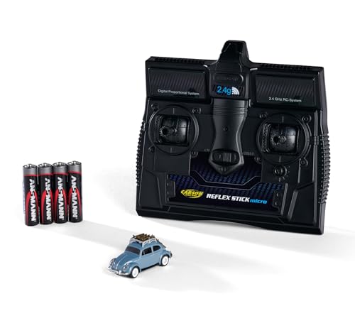 Carson 500504149 1:87 VW Beetle Wintersport Version 2,4GHz 100% - Fahrfertiges Modell, RC Auto, H0 Auto,RC Modell,Diorama Fahrzeug, Blau