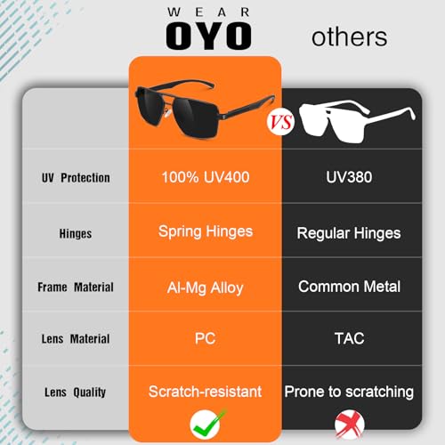 Image of WEAROYO Polarized Sunglasses Men Womens Al-Mg Alloy Frame Spring Hinges Pilot Military Style UV400 Protection Driving