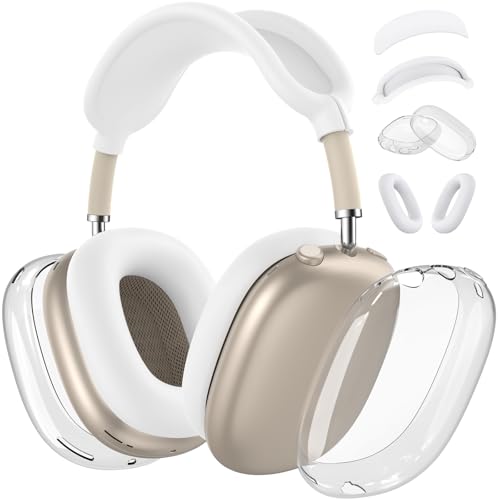 Apple AirPods Max用シリコンケース、4イン1 クリアTPUイヤーパッド&ヘッドバンドカバー、透明アクセサリー、ホワイト（Amazon）
