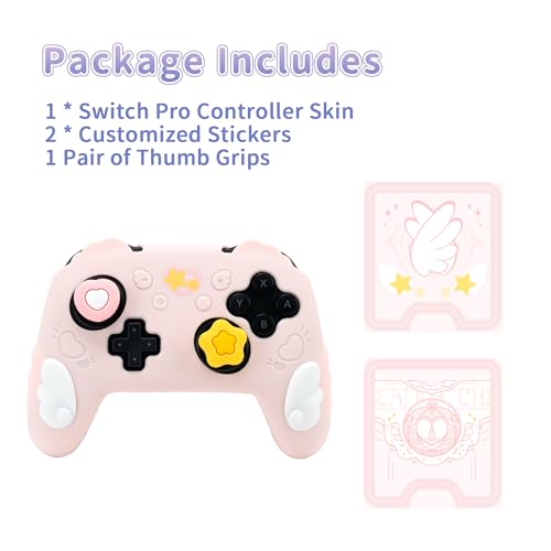 GeekShare Switch Pro Controller Skin Set,Anti-Slip Silicone Protective Cover Skin Case for Switch Pro Controller with 2 Thumb Grip Caps and 2 Stickers - Star Wings Series (Pink) by GeekShare - Image 3
