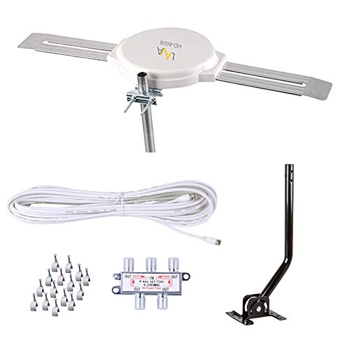 LAVA HD8008 Omnidirectional 360 Degree HD TV 4K Omnipro TV Antenna OmniPro HD-8008 + Installation Kit & FiveStar TV Antenna Jpole