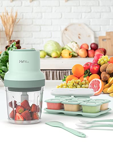 Baby Food Maker, Heyvalue 13-In-1 Baby Food Processor Set For Fruit, Vegatable, Meat, Baby Food Blender With Baby Food Containers, Baby Food Freezer Tray, Baby Spoons, Silicone Spatula(Light Green) #TOP1