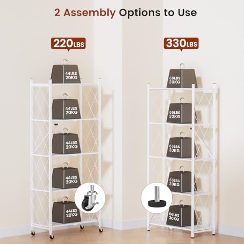 Image of ALANNG 60.6 Inch Folding Bookshelf, 5 Tier Metal Bookcase and Bookshelves