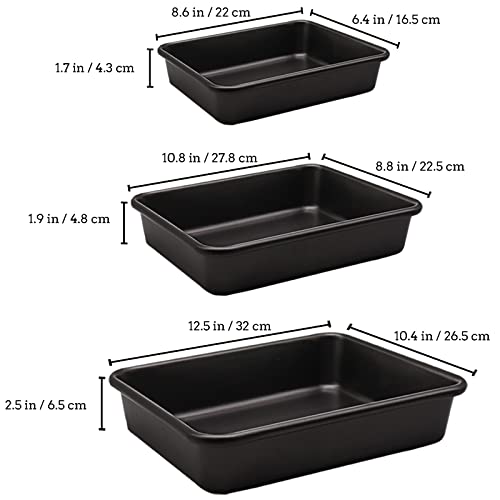 3-Pack Roasting Pan Set, Nonstick Baking Tray Set, Rectangular Bakeware For Oven, Non-Toxic Coating And Durable Quality (Black) #TOP1