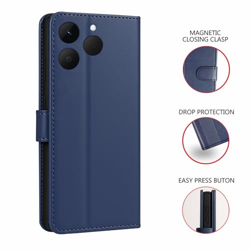 Image of AIBEX Shock Proof Flip Compatible for Realme 15T 5G Flip Cover Leather Finish | Inside TPU with Card Pockets | Wallet Stand | Complete Protection Flip Case- Blue