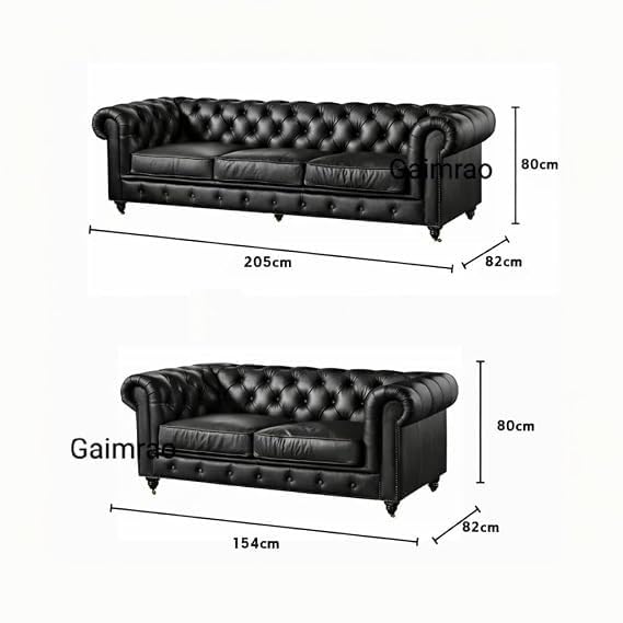 Image of A to Z Furniture Classic 3+2=5 Seater Sofa Set Luxury Chesterfield Leatherette Sofa in for Home Living Room & Office (3+2=5 Seater Sofa Black)