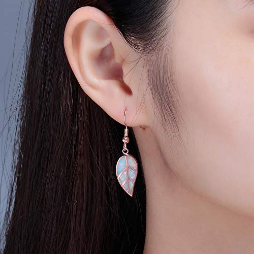 Cinily Rose Gold Opal Dangle Earring-Leaf Drop Earrings White Opal Gemstone Dangle Earrings For Women Girls #TOP2