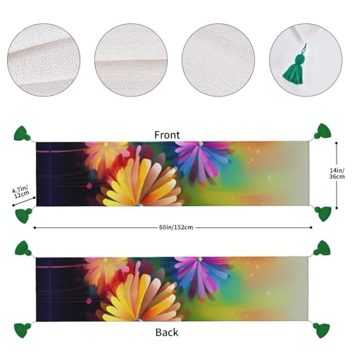 Chemin de table rustique à pompons imprimé fleurs colorées 35x152 cm - 5
