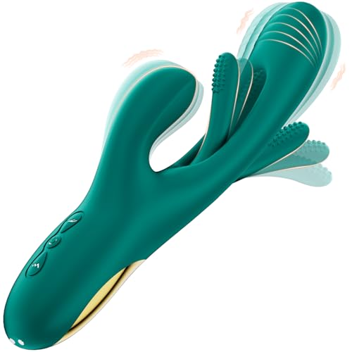 Vibrator Dildo Rabbit Sex Toys -LOVENOTE G Spot Vibrator Massager for Women Clitoral Nipple Stimulation 3 in 1 Sex Toys with 14 Vibration & 7 Tongue Licking Flapping Adult Product Aurieel (Green)