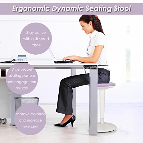 Image of Giantex Wobble Stool Height-Adjustable Standing Desk Stool W /Swivel, Tilt Motion, Premium Airlift, Wiggle Chair for Flexible Seating, for Junior, Home, Office, School Active Chair (Violet+White)