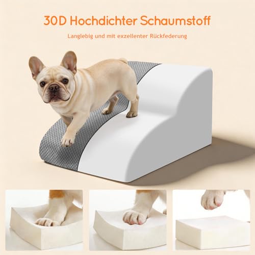 Thihome Hundetreppe 2 Stufen Verlängert 55cm, Gelenkschonend für Hunde,Grau