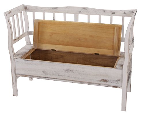 Sitzbank T207, Bank Truhenbank, Staufach Kissen ~ weiß, shabby - 9