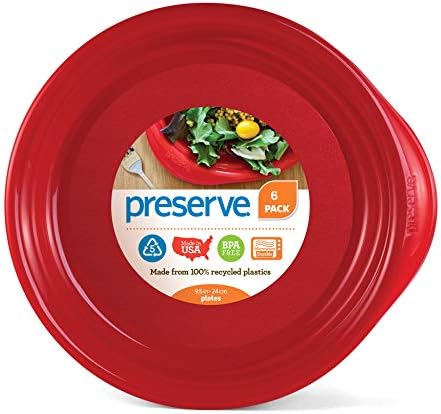 Preserve Everyday BPA Free Dinner Plates Made from Recycled Plastic, Set of 6, Pepper Red