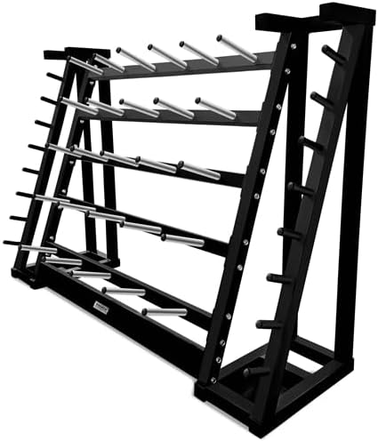French Fitness Aerobic Bar & Plate Rack – Fits 20 Sets, Organizes Bars, Collars, & Weight Plates for Home & Commercial Gyms
