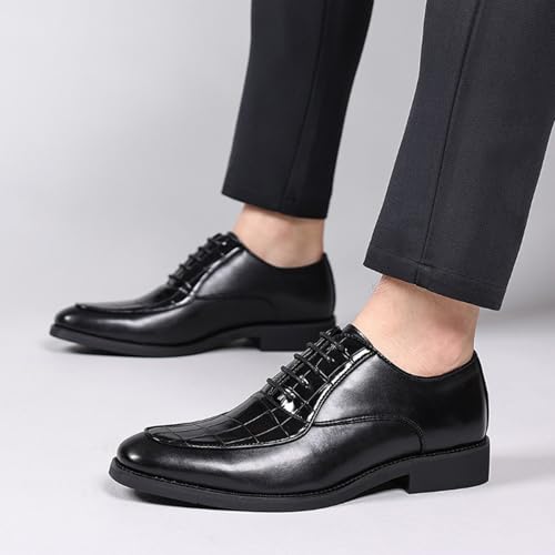 Men's Printing Leather Classic Low Heel Oxford Shoes Retro Casual Comfortable Pointed Toe Low Top Lace Up Block Heel Business Dress Shoes for Wedding Work Office 7