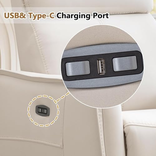 Image of HAOMARKETS Electric Swivel Rocker Recliner Chair Set of 2, Power Faux Leather Glider Rocking Recliners for Adults,360 Swivel Nursery Reclining Sofa with USB Charging Port, White
