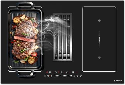 Noxton 30 Inch Induction Cooktop with Downdraft, 7200W 4-Burner Built-in Stove with Ventilation System, Flexible Bridge Element, Boost Function, Safety Lock, 240V Hardwired Electric Cooktop 30 Inch