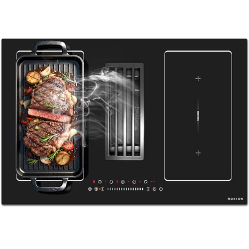Comparison: Best Downdraft Ventilation For Induction Cooktop 2 Noxton 30 Inch Induction Cooktop with Downdraft, 7200W 4-Burner Built-in Stove with Ventilation System, Flexible Bridge Element, Boost Function, Safety Lock, 240V Hardwired Electric Cooktop 30 Inch