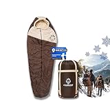 FARKAS Schlafsack Winter Wasserdicht & [hohe Wärmeleistung] | Ultraleicht & kleines Packmaß | Outdoor Camping Trekking Wandern | Mumienschlafsack speziell für Minusgrade | Brown/Beige