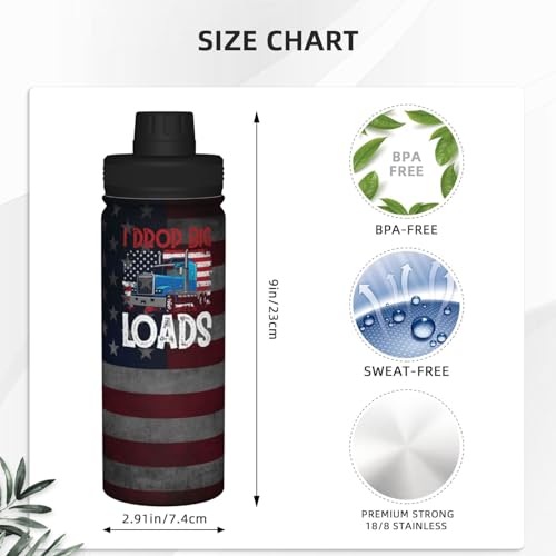 Qauirfe I Drop Big Loads Big Rig Semi Trailer Truck Driver Stainless Steel Insulated Water Bottle: 18oz, Leak-Proof, Hot & Cold, Eco-Friendly - Image 10
