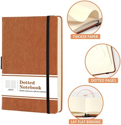 Dotted Notebook - Notebook A5 Classic Bullet Journal with Pen Loop, A5 Notebook with Thick Paper, 8.4 x 5.7 inch, Back Pocket + Bookmark + Round Corner Paper + Banded