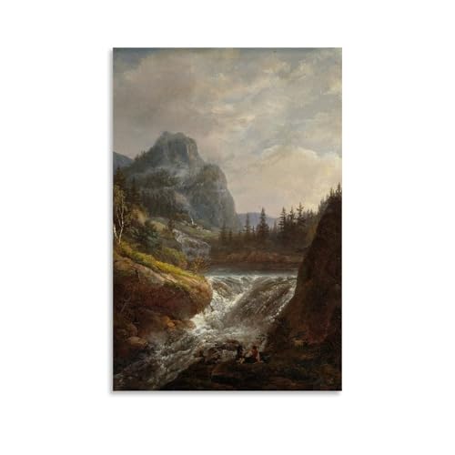 Impression d'art mural romantique J.C. Dahl 1822, peinture paysage norvégien sur toile 40x60