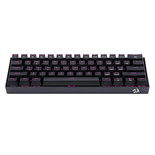 Redragon K630 Dragonborn 60% Wired Pink Single Lighting Gaming Keyboard, 61 Keys Compact Mechanical Keyboard with Brown Switch, Pro Driver Support, Black view 2