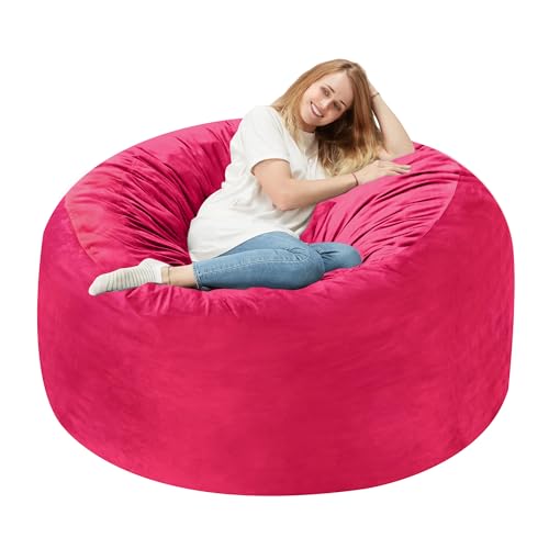Homguava 3FT Bean Bag Chair: 3' Bean Bags with Memory Foam Filled, Large Beanbag Chairs Soft Sofa with Dutch Velvet Cover-Pink