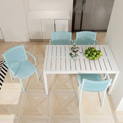 lafengyan Modern Indoor Outdoor Dining Set with Ergonomic PP Chairs and 55 Inch Table – Powder-Coated Metal Legs, Stackable Design for Patios, Kitchens, Offices