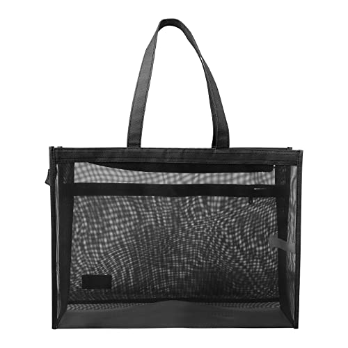 Mesh Nylon Zipper Pouch Clear A3 Art Storage Carry Bag Office Supplies Organizer Tote Bag Multipurpose Artist Portfolio Bag with Handle for Books, Art Craft, Notebooks, Document, Teaching Material