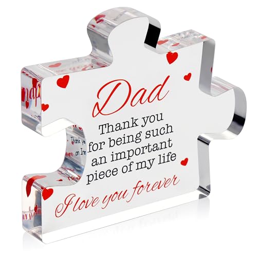 Fathers Day Dad Birthday Gift – Engraved Acrylic Block Puzzle Gifts for Dad 3.35 x 2.76 inch – Cool Father’s Day Presents from Daughter, Son, Mom – Heartwarming Men Birthday Gift, Ideas